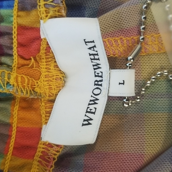 💕WEWOREWHAT💕 Plaid Print Smocked Mesh Pants ~ Swimsuit Coverup Large L NWT - Picture 13 of 16